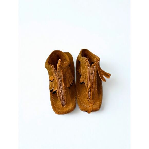 Minnetonka 283 Back Zip Fringe Ankle Boots Suede Brown Women’s Sz 9 w/ Box - Picture 8 of 16